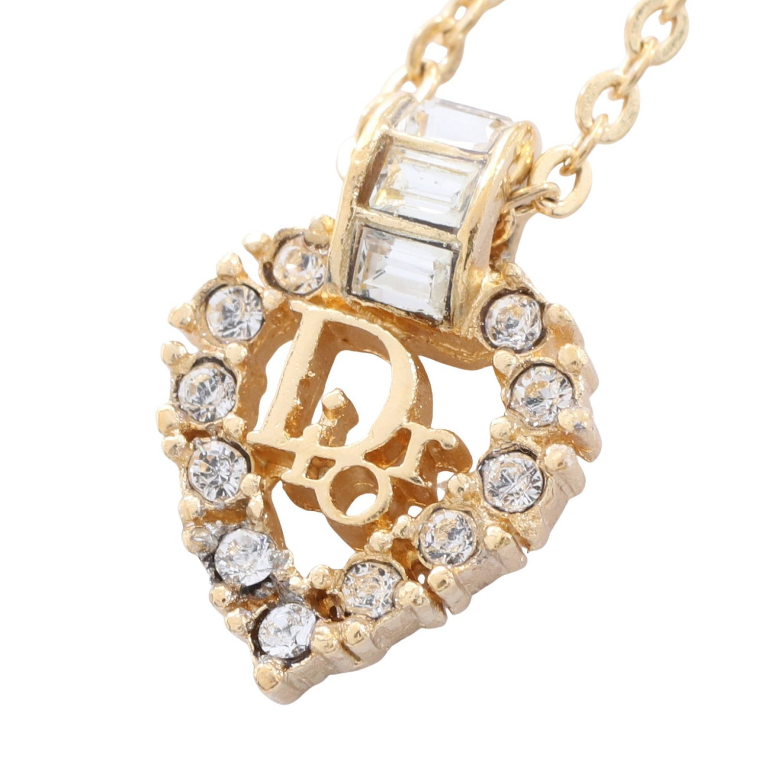 Dior CD Heart GP Gold Necklace: CD logo Heart necklace in gold plated finish with clear rhinestones.