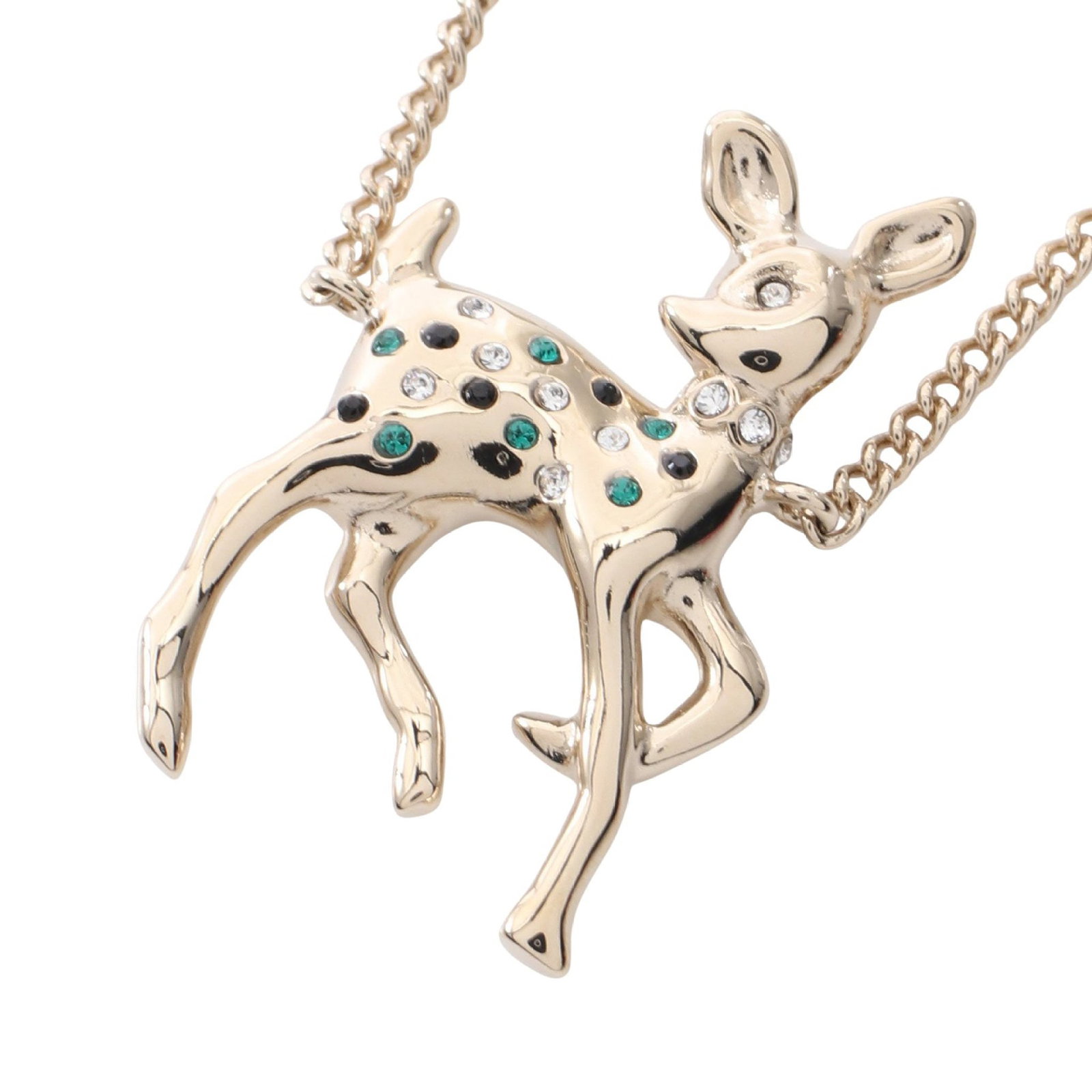 Chanel Coco Mark Bambi Necklace: Year's Gift 2025 Coco Mark Bambi necklace with fake pearl and rhinestone in gold white and green.