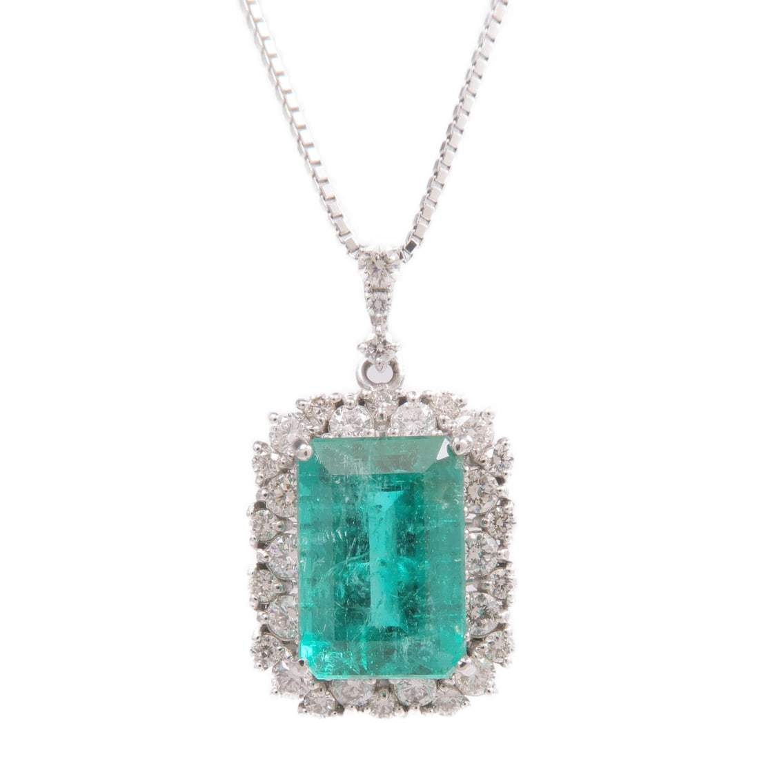 Emerald Diamond Necklace Platinum - 3