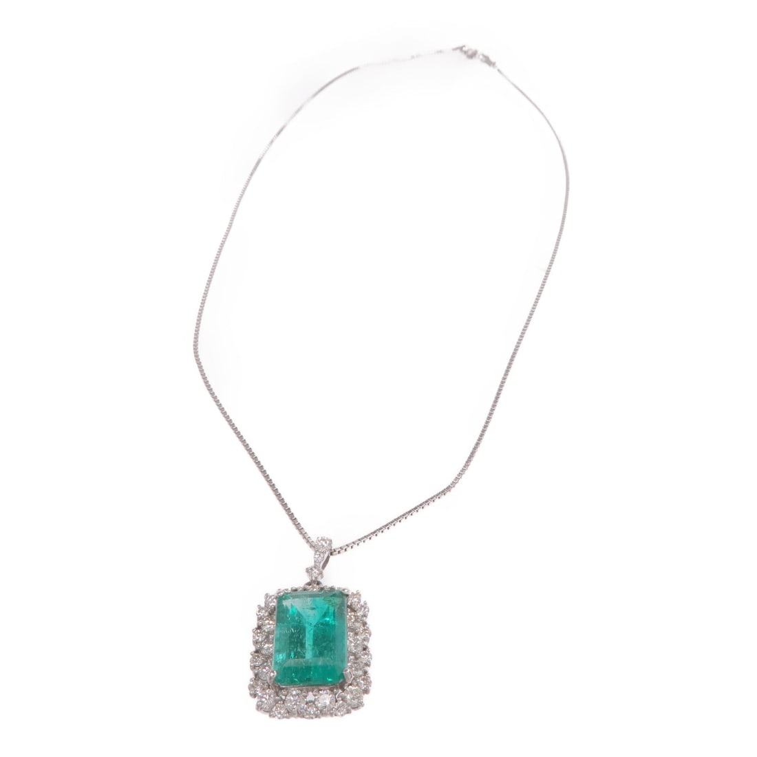 Emerald Diamond Necklace Platinum - 4