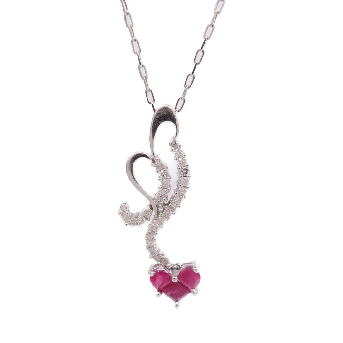 Ruby Diamond Necklace 18K White Gold - 3