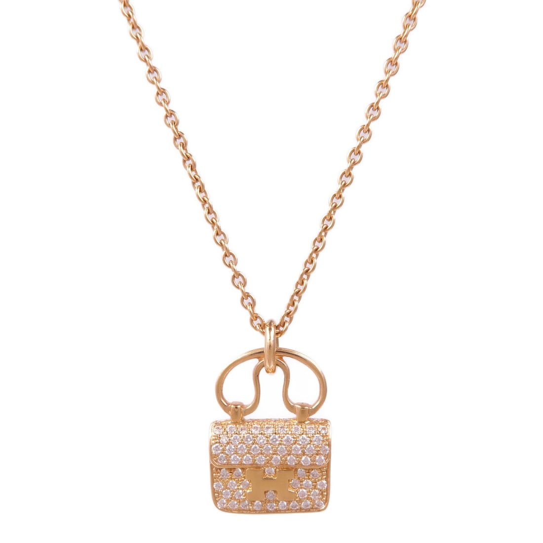 Hermes Constance Diamond Rose Gold: Amulettes Constance Pendant diamond necklace in 18K rose gold.
