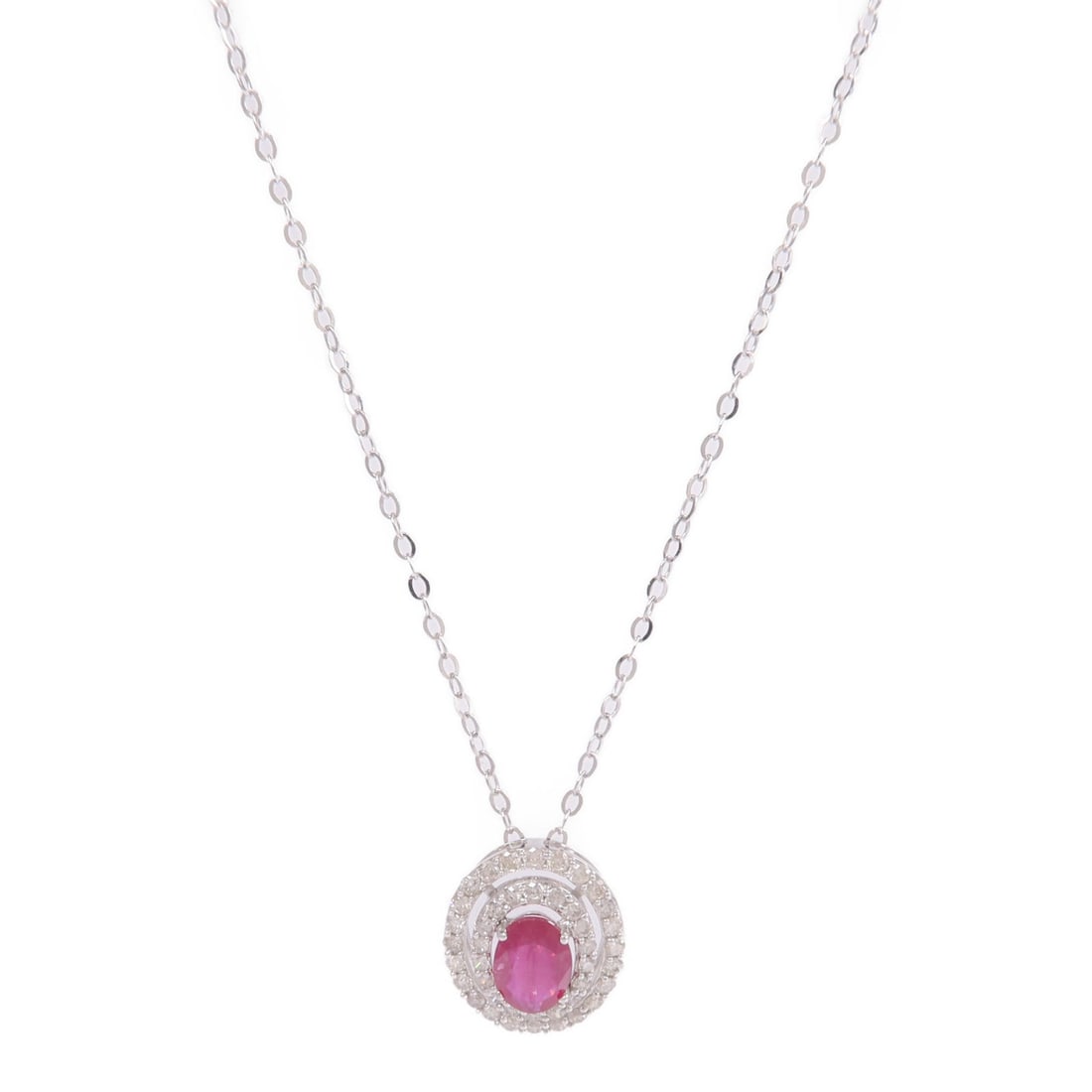 Ruby Diamond Necklace 18K White Gold: Ruby and diamond necklace in 18K white gold.