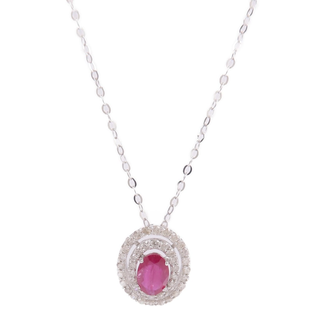 Ruby Diamond Necklace 18K White Gold - 3