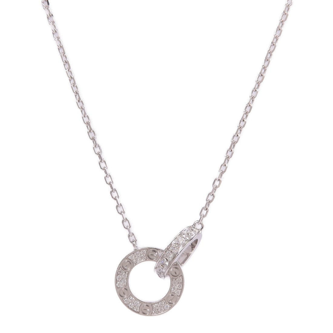 Cartier Love Pendant WG Diamond: Love Pendant necklace in 18K white gold with diamond.