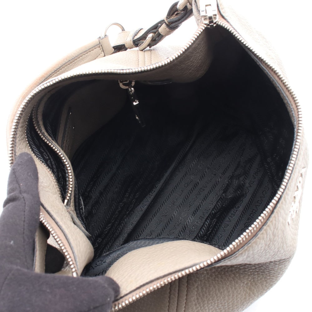 Prada Leather One Shoulder Bag Gray Beige - 3