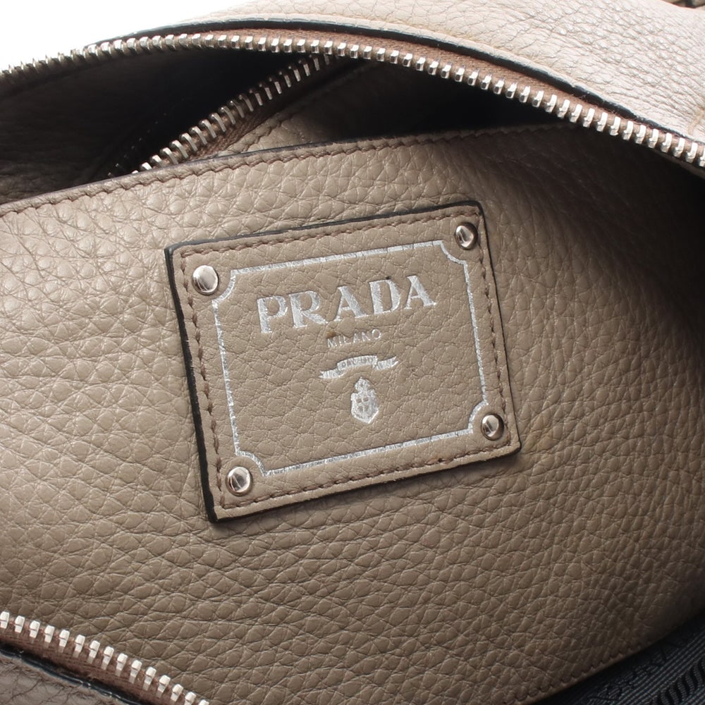 Prada Leather One Shoulder Bag Gray Beige - 4