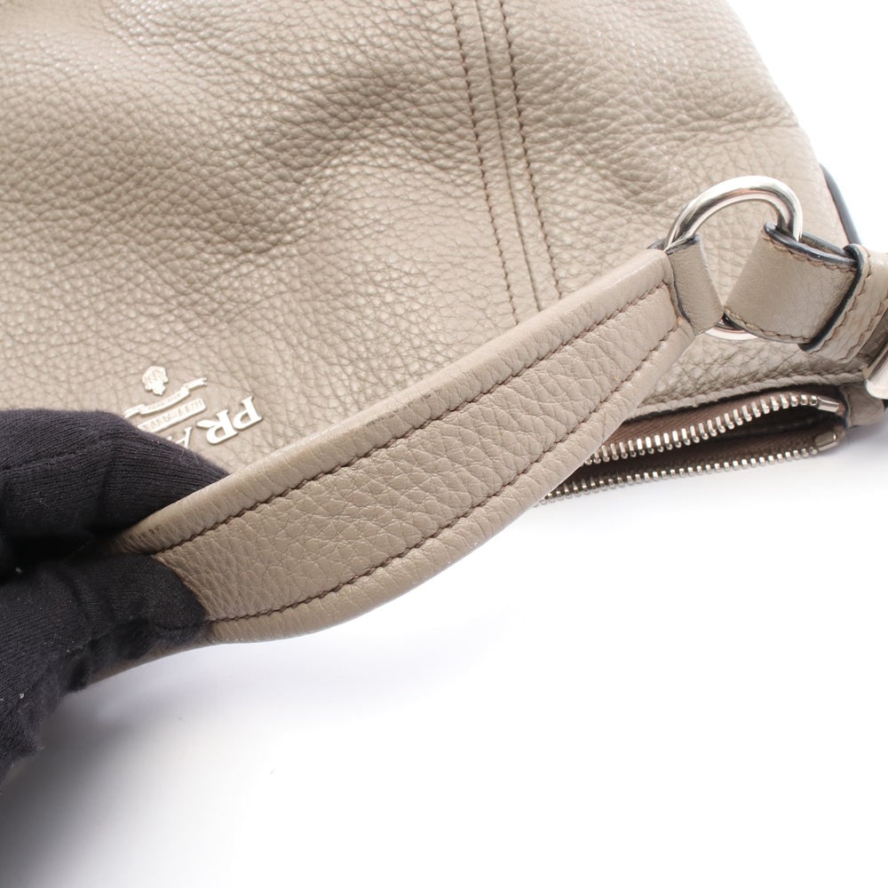 Prada Leather One Shoulder Bag Gray Beige - 7