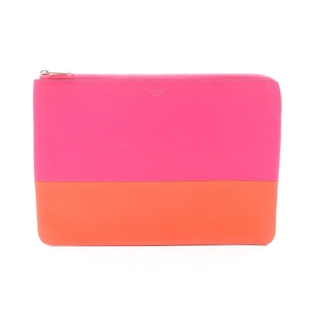 Celine Leather Clutch Pink Orange: Celine Clutch Bag. Color: Pink Purple Orange. Material: Leather. Size: 24.5 X 17.5 X 0.5 Cm.