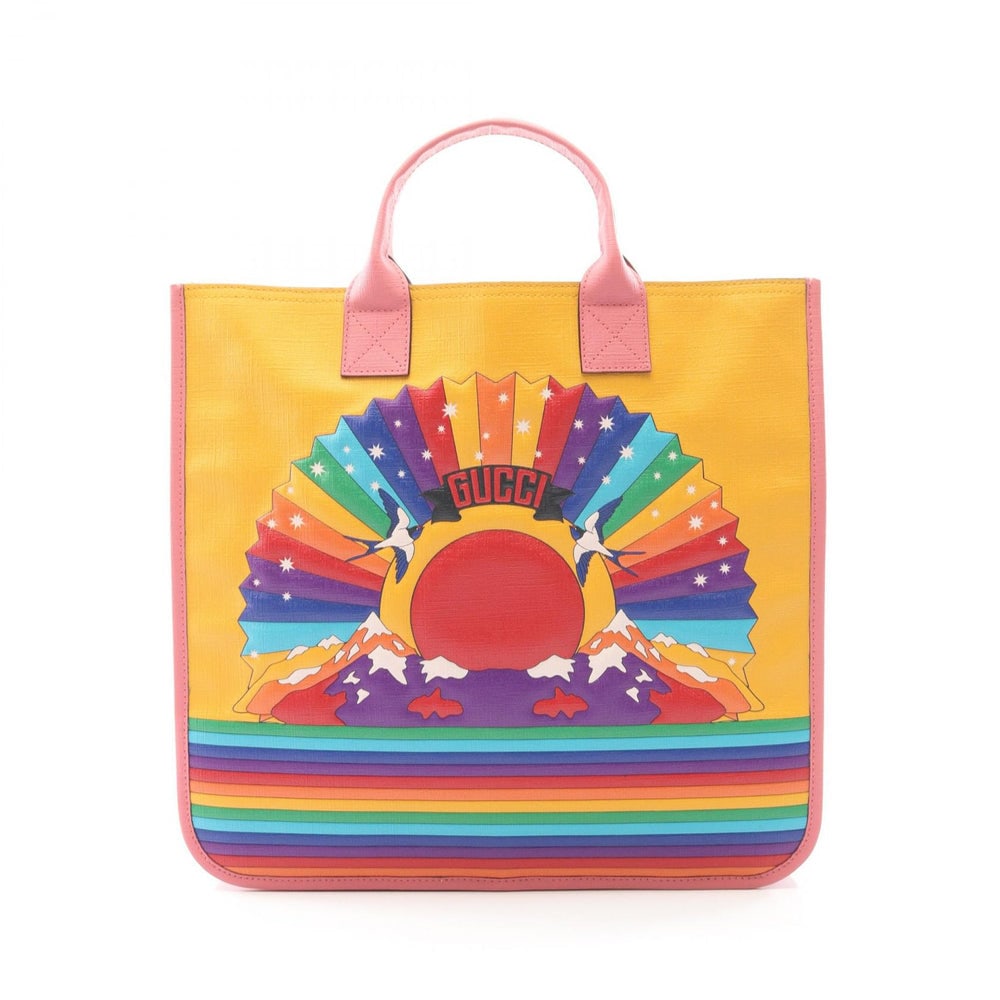 Gucci Kids Rainbow Bird Tote: Gucci Children'S Rainbow Bird Handbag Tote Bag. Color: Orange Yellow Pink Multicolor. Material: Pvc. Size: 33 X 31 X 8 Cm. Handle: 25 Cm.