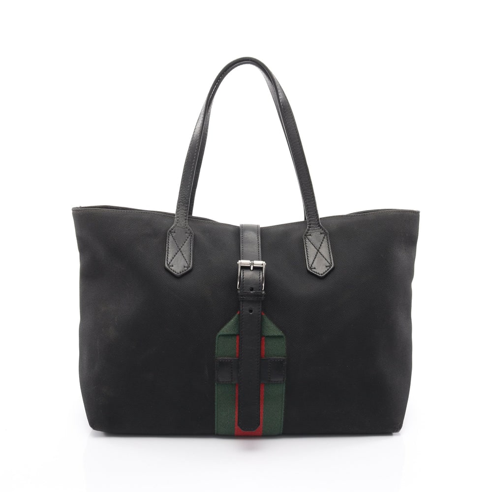 Gucci Sherry Line Tote Black: Gucci Sherry Line Handbag Tote Bag. Color: Black Green Red. Material: Canvas Leather. Size: 45/37 X 27.5 X 13 Cm. Handle: 48 Cm.