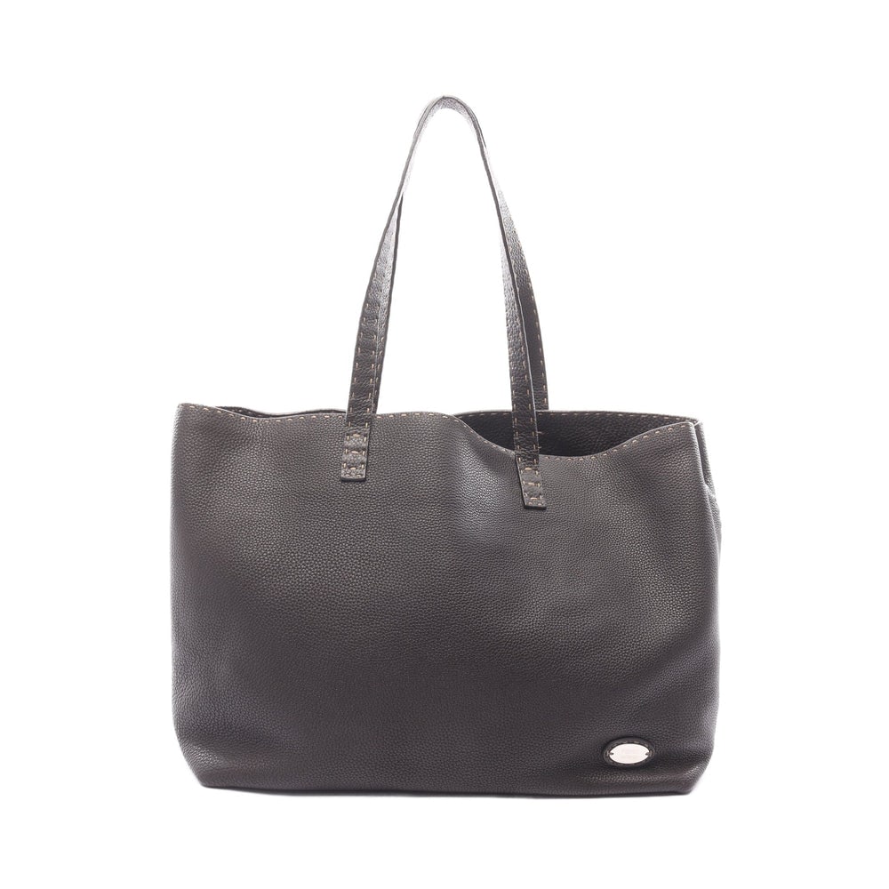 Fendi Selleria Leather Tote Brown: Authentic and authenticated Fendi Selleria shoulder tote bag in dark brown leather. Model 7VA282. Approx. 32H x 48/39W x 16D cm with 60 cm strap.