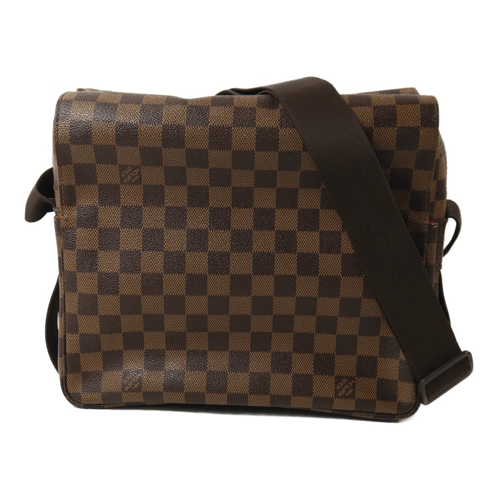 Louis Vuitton Naviglio Damier Bag: Authenticated genuine Louis Vuitton Naviglio shoulder bag in brown Damier PVC coated canvas with gold-tone hardware. Product no. SR0075. Approx. W28 x H24 x D6 cm; shoulder 84-140 cm.