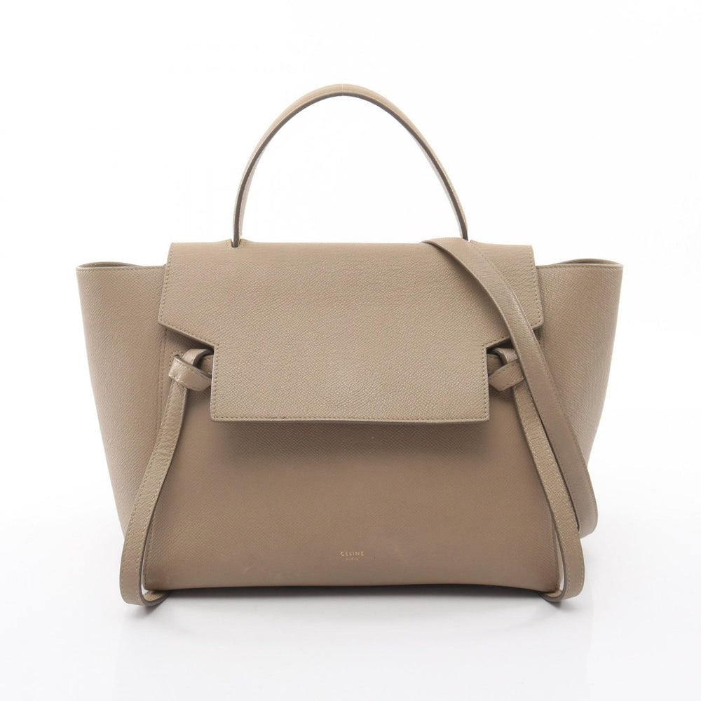 Celine Belt Bag Mini Beige 2Way: Authenticated genuine Celine Belt Bag Mini 2WAY handbag in beige leather, model 176103. Approx. H25 x W39 top/28 base x D16.5 cm, strap 78 cm, handle 30 cm.