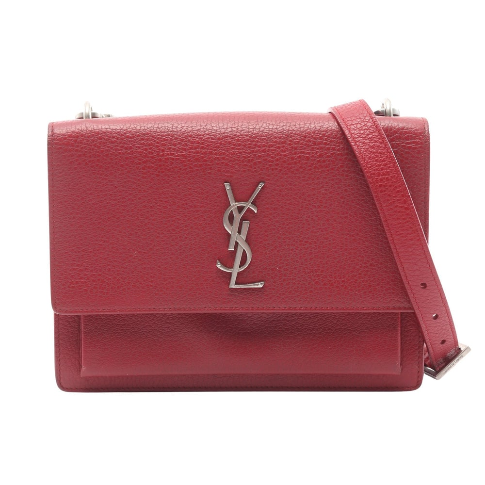Saint Laurent Sunset Medium Red: Authenticated genuine Saint Laurent Paris Sunset Medium shoulder bag in red leather, model 464673. Approx. H16.5 x W22 x D3.5/3.5 cm with 105-120 cm strap.