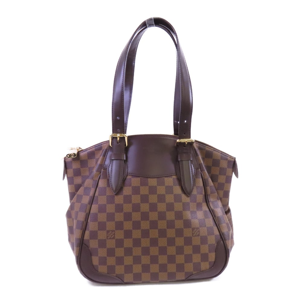 Louis Vuitton Verona GM Damier Bag: Authenticated genuine Louis Vuitton Verona GM shoulder bag in Damier Ebene PVC coated canvas with gold-tone hardware. Includes cadena. Product no. VI2140. Approx. W29-37 x H30 x D17 cm.