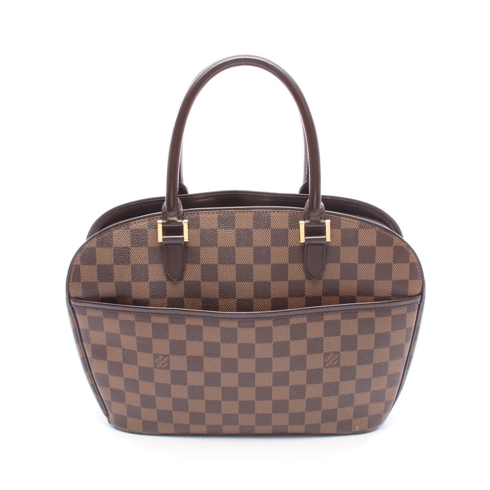 Louis Vuitton Saria Horizontal Damier: Authenticated genuine Louis Vuitton Saria Horizontal handbag in brown Damier Ebene PVC leather, model N51282, product no. AR0012. Approx. H23.5 x W34 top/30 base x D9 cm with 42 cm handle.
