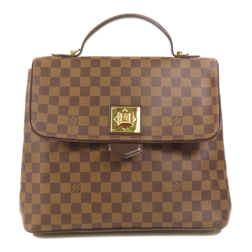 Louis Vuitton Bergamo MM Damier Bag: Authenticated genuine Louis Vuitton Bergamo MM hand bag in brown Damier PVC coated canvas with gold-tone hardware. Product no. FL4111. Approx. W29 x H24 x D19 cm with 22 cm handle.