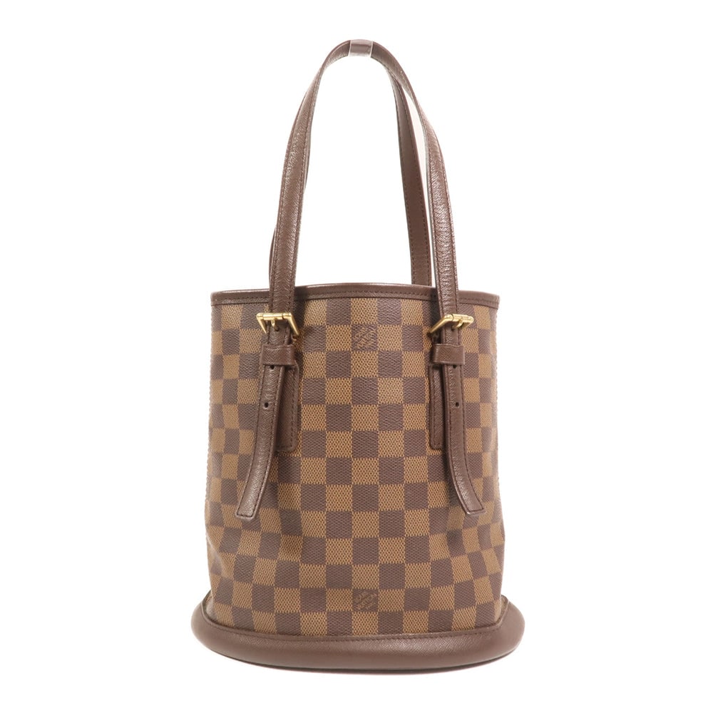 Louis Vuitton Marais Damier Bag: Authenticated genuine Louis Vuitton Marais shoulder bag in brown Damier PVC coated canvas with gold-tone hardware. Includes pouch. Product no. DU0035. Approx. W23 x H25 x D16 cm.