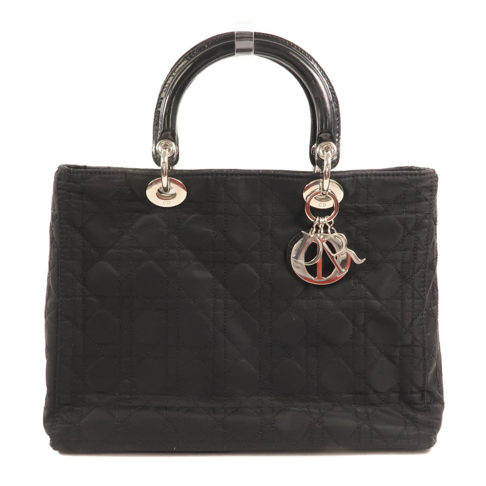 Dior Lady Dior Nylon Tote Black: Authenticated genuine Christian Dior Lady Dior tote bag in black nylon with silver-tone hardware. Product no. RU1012. Approx. W31 x H23 x D11 cm with 29 cm handle.
