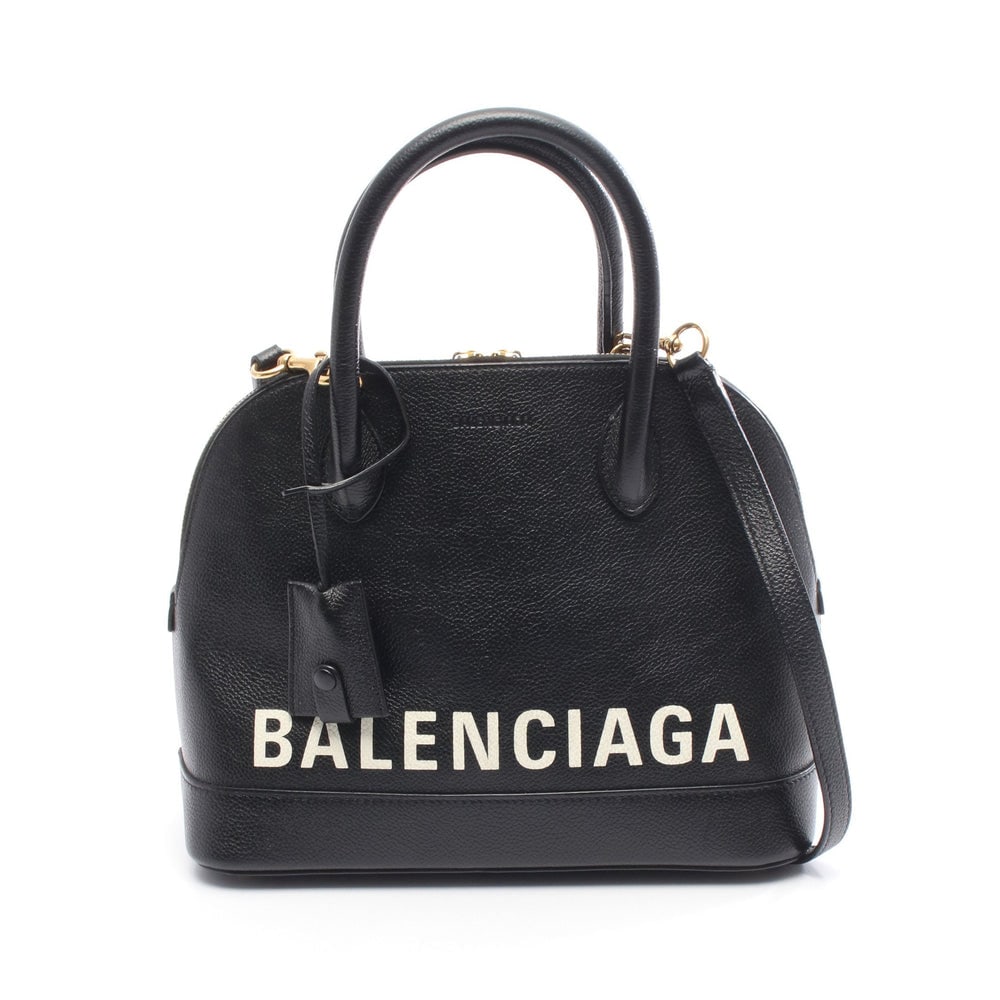 Balenciaga Ville Top Handle S: Authenticated genuine Balenciaga Ville Top handle Bag S 2WAY handbag in black leather, model 518873. Includes shoulder strap, padlock, two keys, and crochet. Approx. H21 x W21 top/26 base x D12 cm.
