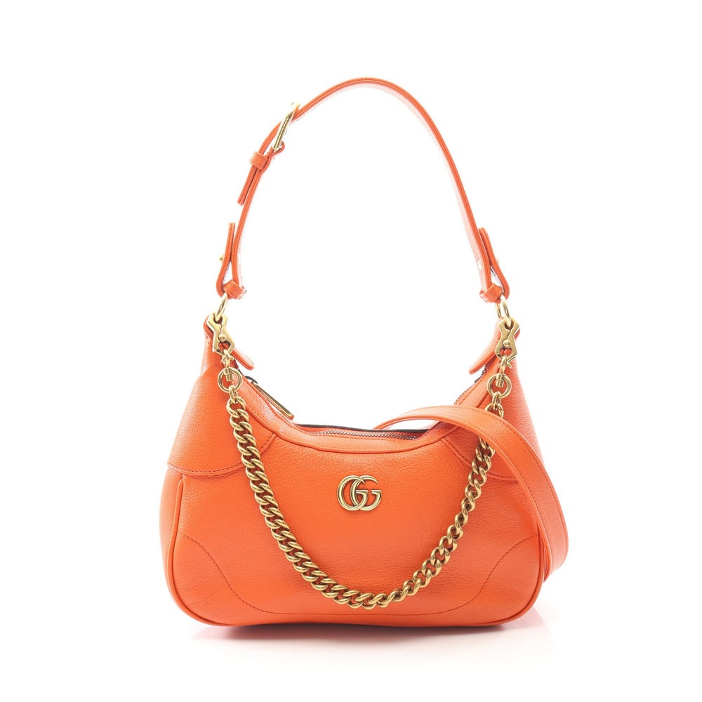 Gucci Aphrodite Small 2Way Orange: Orange leather small 2Way shoulder bag. Includes chain shoulder strap. 25 x 12.5 x 6.5 cm.