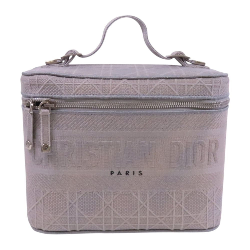 Dior Vanity Case Canvas Grey: Authenticated genuine Christian Dior Vanity Case handbag in grey canvas with silver-tone hardware. Product no. 06-BO-0270. Approx. W24 x H18 x D13 cm with 18 cm handle.
