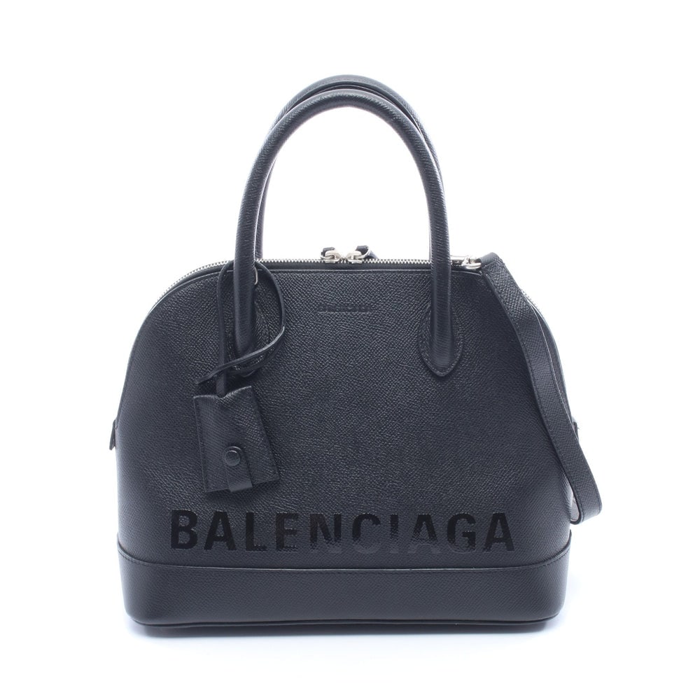 Balenciaga Ville Top Handle S: Authenticated genuine Balenciaga Ville Top handle Bag S 2WAY handbag in black leather, model 518873. Includes shoulder strap, padlock, two keys, and crochet. Approx. H21 x W21 top/26 base x D12 cm.