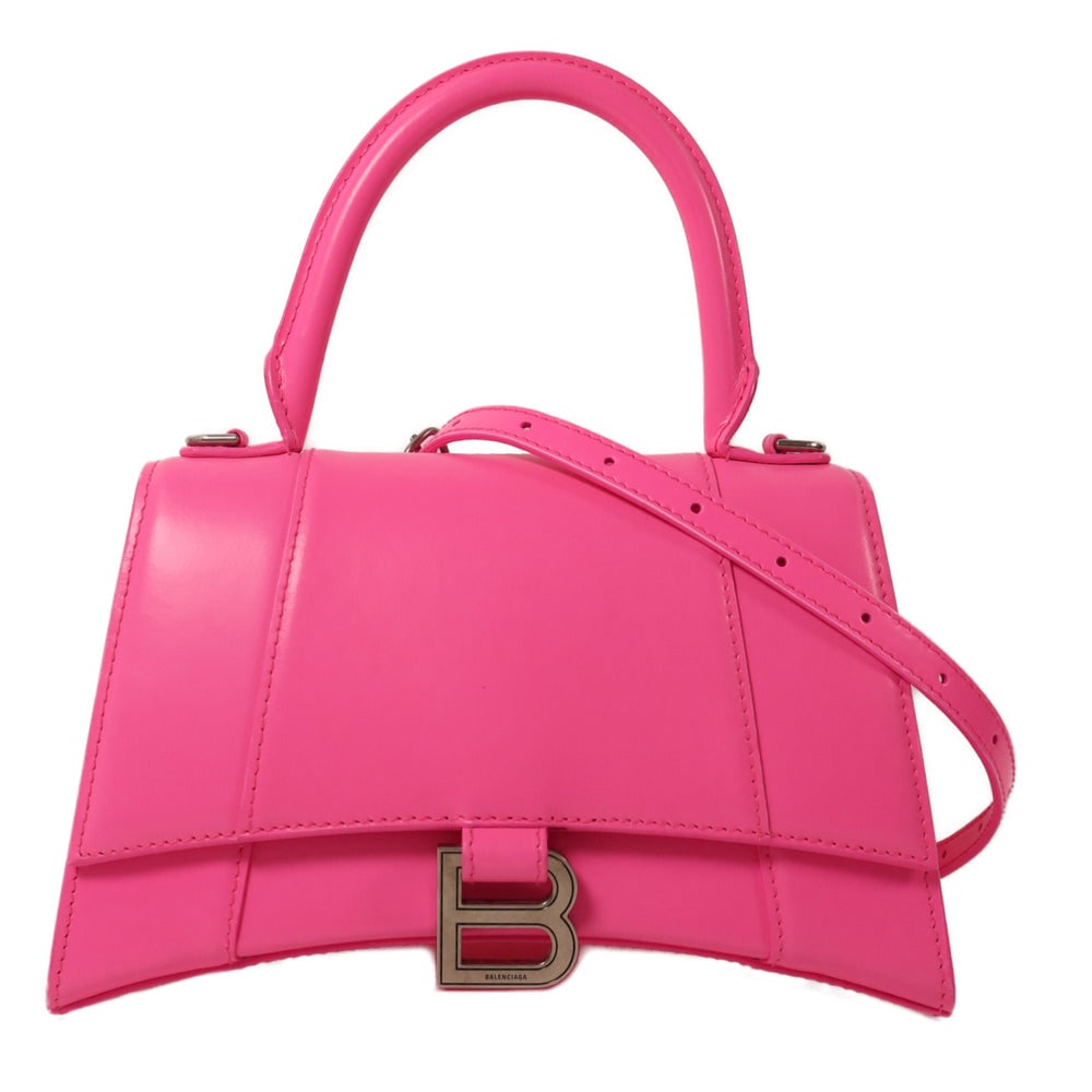 Balenciaga Hourglass Small 2Way Bag: Authentic and authenticated Balenciaga Hourglass small 2 way shoulder handbag in pink calfskin. Product 5634.P.1317. Includes storage bags and shoulder strap. W19-22.5 x H14 x D10 cm; handle 27 cm;