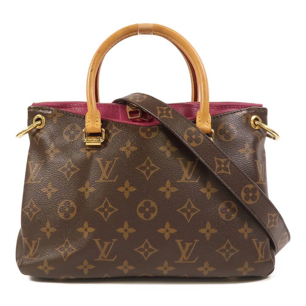 LV Pallas BB Monogram 2Way Bag: Authentic and authenticated Louis Vuitton Pallas BB 2WAY shoulder handbag in brown monogram with purple detail. Product SN4175. Includes shoulder strap. Approx. 25 x 18 x 8 cm.
