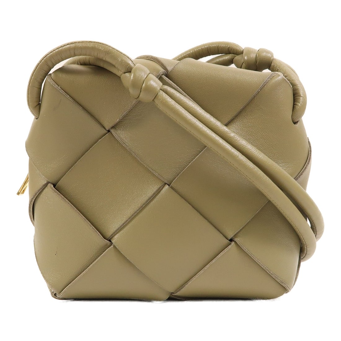 Bottega Shoulder Bag Green: Shoulder bag in green lambskin with gold-tone hardware. Size 15 x 14 x 7 cm.