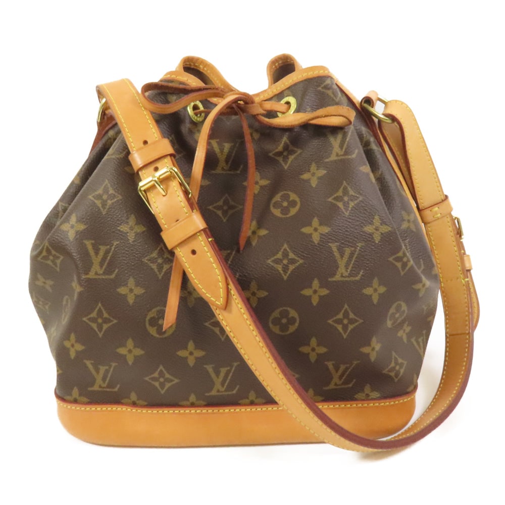 LV Petit Noe Monogram Brown: Brown Monogram PVC coated canvas Petit Noe shoulder bag. Approx. 23.5 x 24 x 14 cm; strap 100-109 cm. Model M46984, RFID. Authentic and authenticated.
