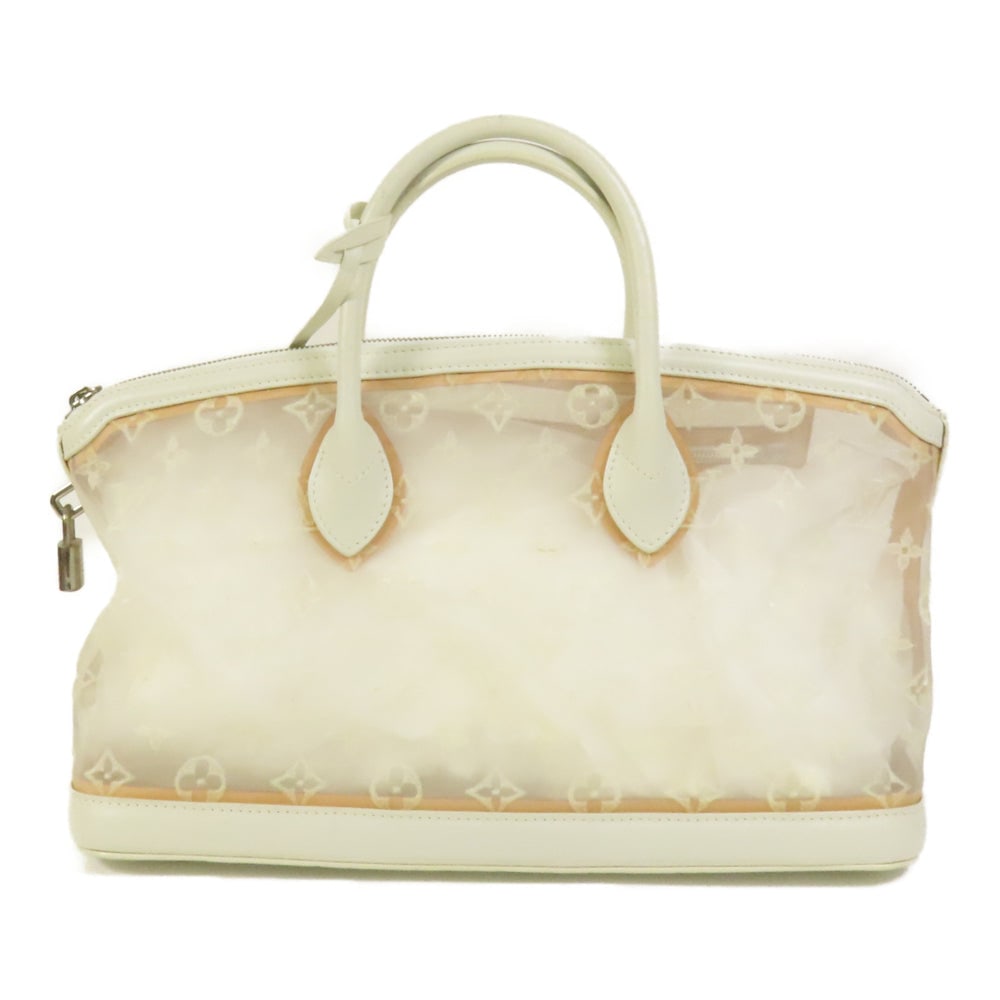 LV Lockit East West Tote Transparent: White fabric Lockit East West tote handbag with clochette, key, and padlock. Approx. 36 x 24 x 16 cm. Model M40701, product no. FO.0162. Authentic and authenticated.