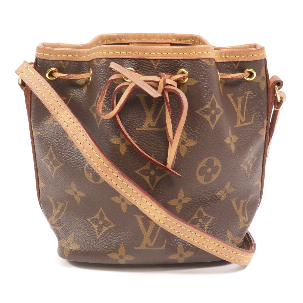 LV Nano Noe Monogram Brown: Nano Noe shoulder crossbody bag M41346 in brown Monogram coated canvas. Size 13 x 15 x 10 cm.