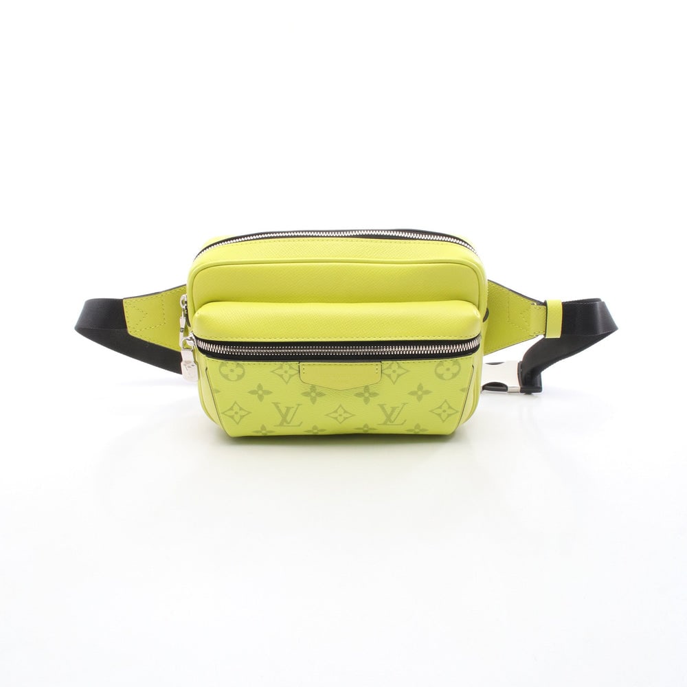 LV Outdoors Bum Bag Jaune: Yellow-green PVC Outdoors Taigarama bum or waist bag. Approx. 21 x 14.5 x 3/5 cm; strap 51-87 cm. Model M30251, product no. F01159. Authentic and authenticated.