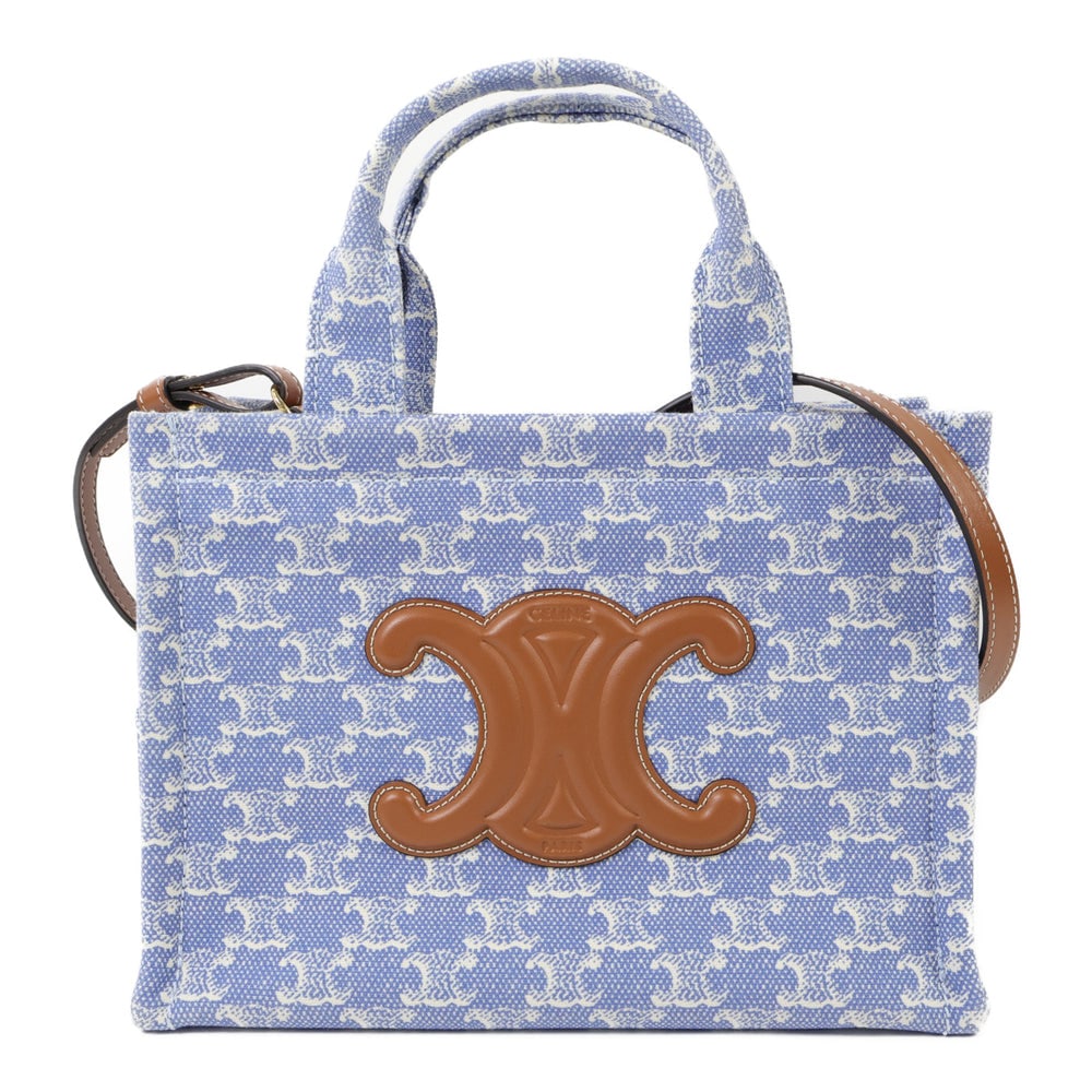 Celine Cabas Thais 2Way Blue: Blue and white canvas 2Way shoulder bag. Includes storage bag. 26 x 19 x 13 cm.