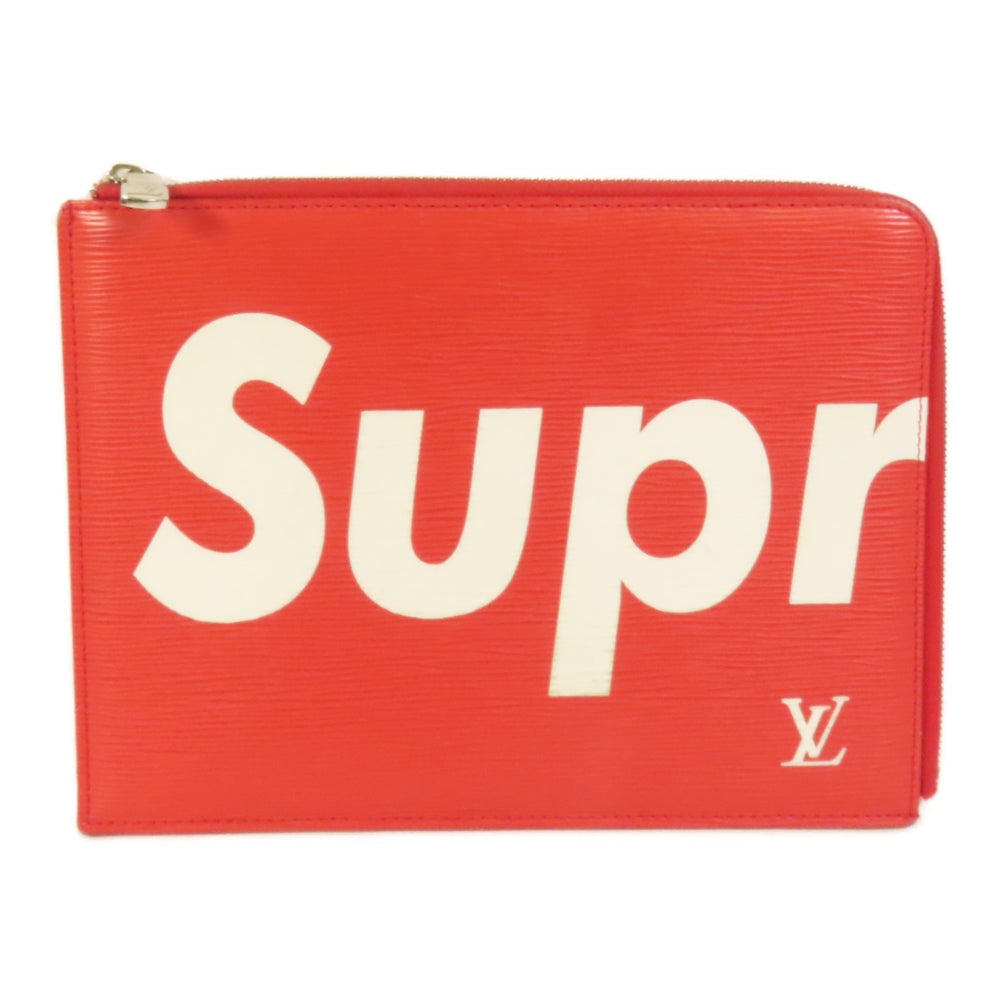 LV Supreme Pochette Jules GM Red: Red Epi calfskin Louis Vuitton Supreme Pochette Jules GM clutch. Approx. 34 x 25 x 0.5 cm. Product no. SO2157. Authentic and authenticated.
