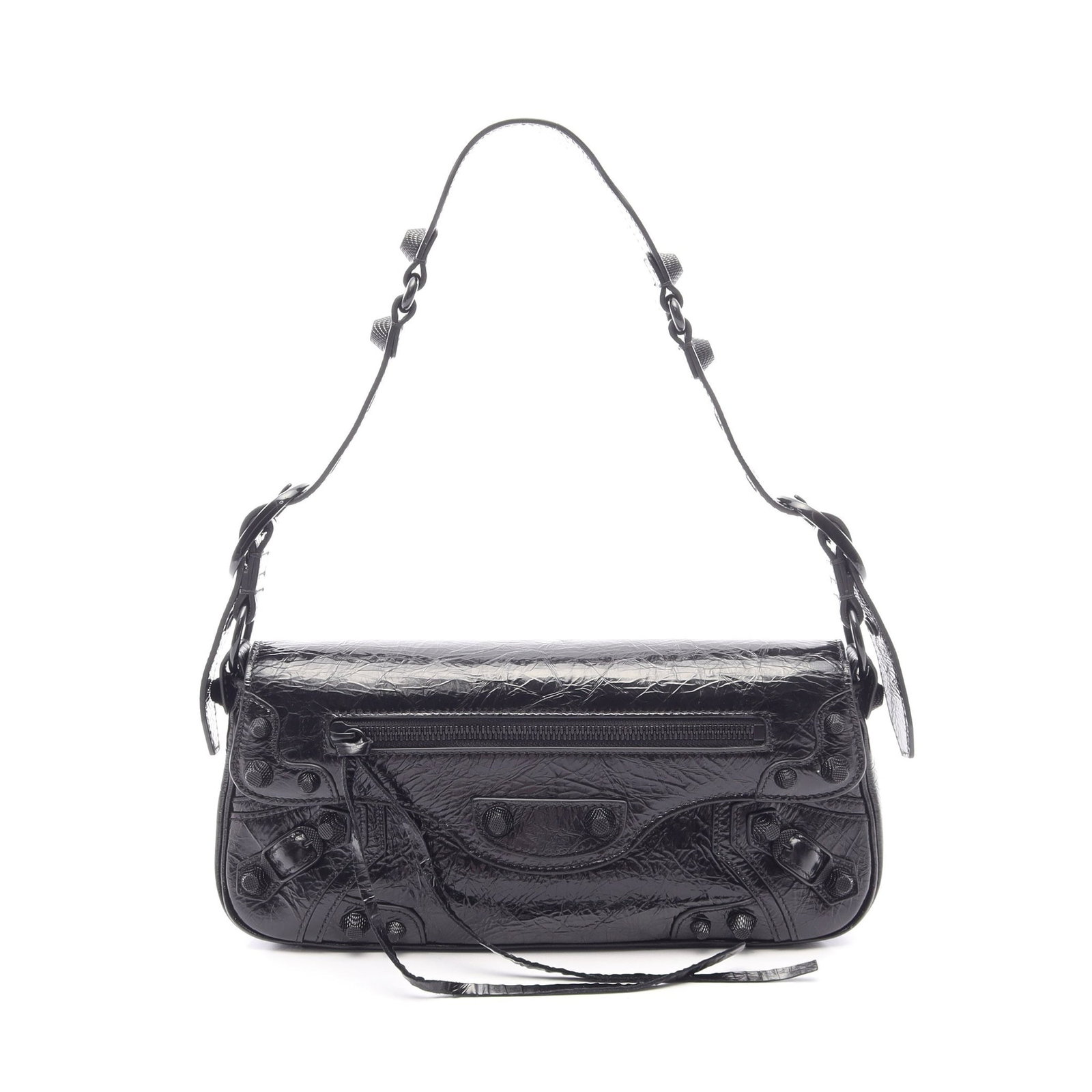 Balenciaga Le Cagole S Shoulder Bag: Black leather shoulder bag.