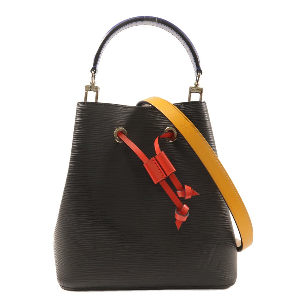 LV Neonoe BB Epi Black Red: Black and red Epi calfskin Neonoe BB 2-way shoulder handbag. Approx. 20 x 20.5 x 13 cm; handle 21 cm; strap 59-109 cm. Product no. SR0139. Authentic and authenticated.