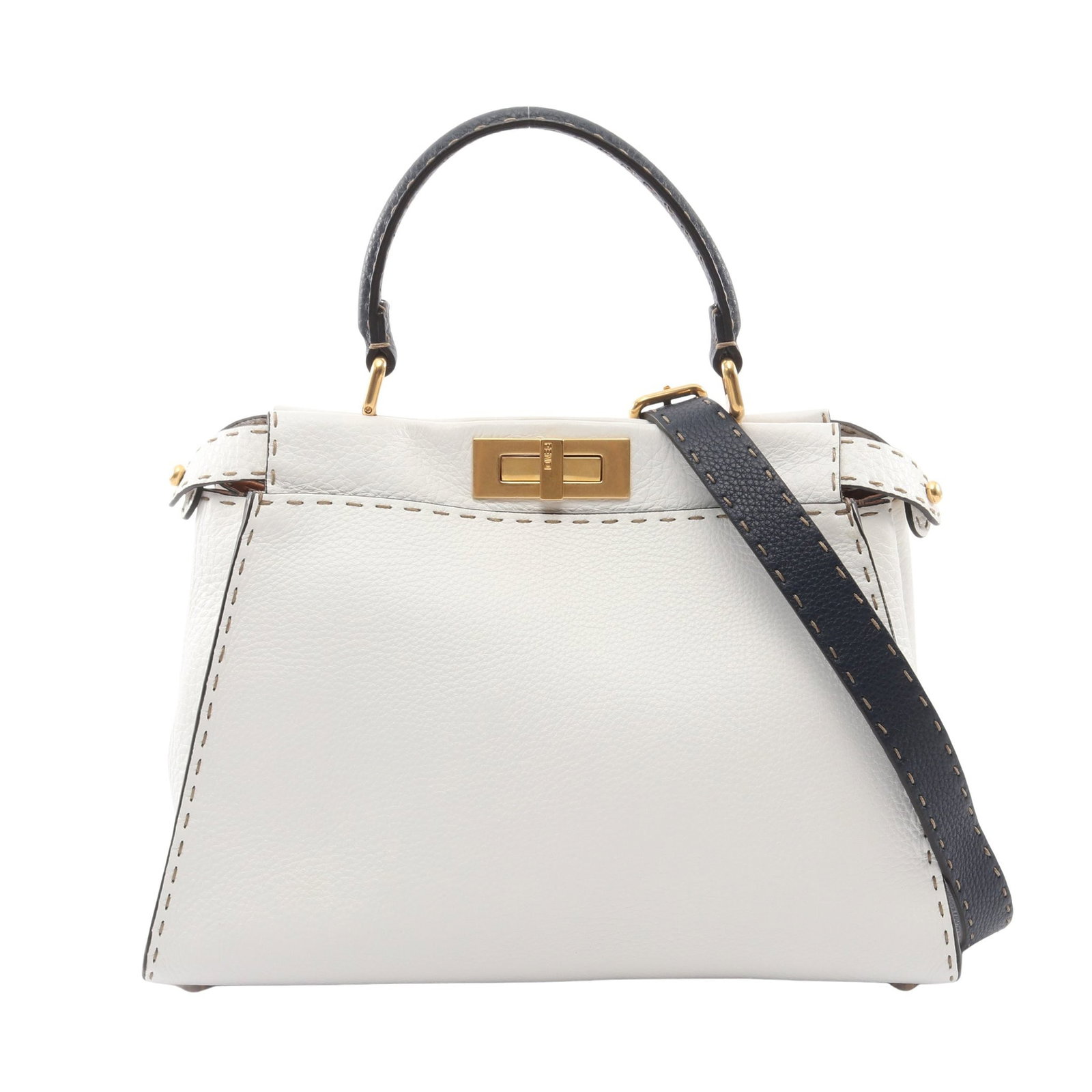Fendi Peekaboo Regular Selleria: White and navy leather 2 way handbag.