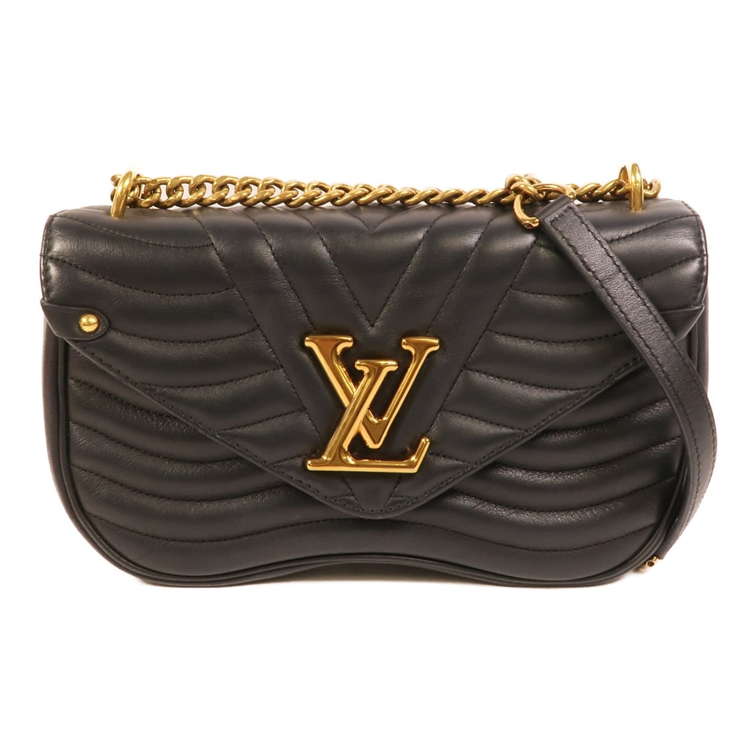 Louis Vuitton New Wave MM: Black calfskin shoulder bag.