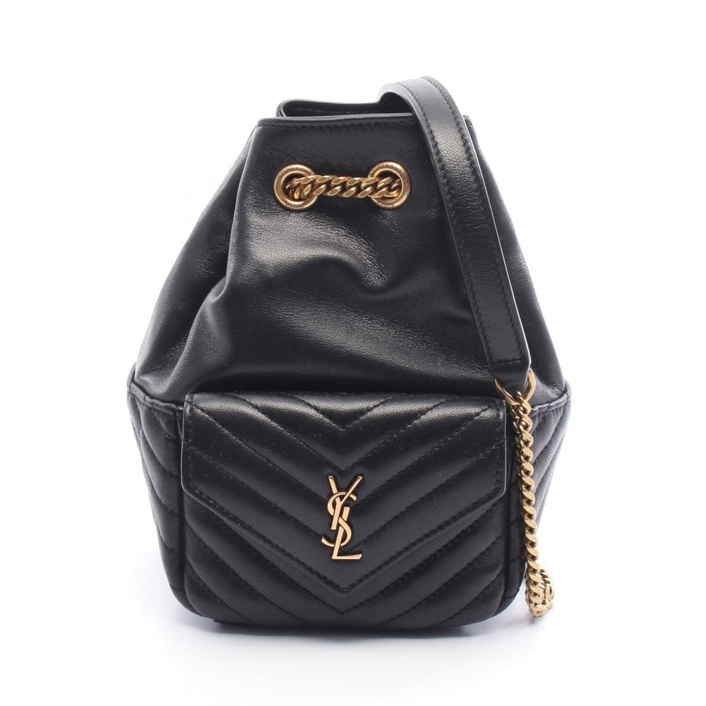 Saint Laurent Joe Mini Bucket: Black leather mini bucket shoulder bag. Includes box and storage bags. 11 x 18 x 10 cm.