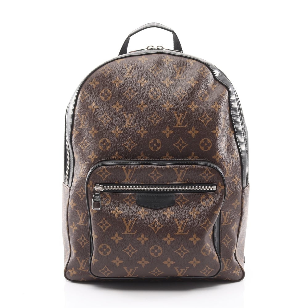 LV Josh Backpack Brown Black: Brown and black Monogram Macassar PVC leather Josh backpack. Approx. 30 x 38 x 12 cm; straps 64-89 cm; handle 21 cm. Model M41530, product no. DR3128. Authentic and authenticated.