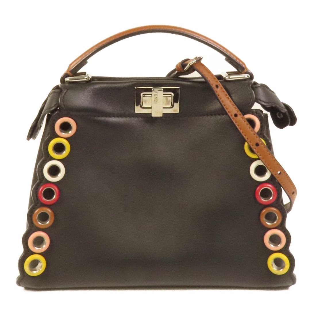 Fendi Mini Peekaboo 2 Way: Black calfskin 2 way shoulder bag.