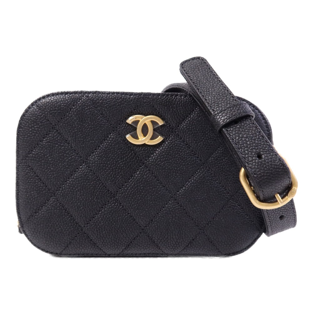 Chanel Waist Bag Black: Black calfskin waist bag with GHW; includes storage box, storage bag, hologram sticker, and guarantee; W17 x H11 x D5.5 cm. Authentic and authenticated.