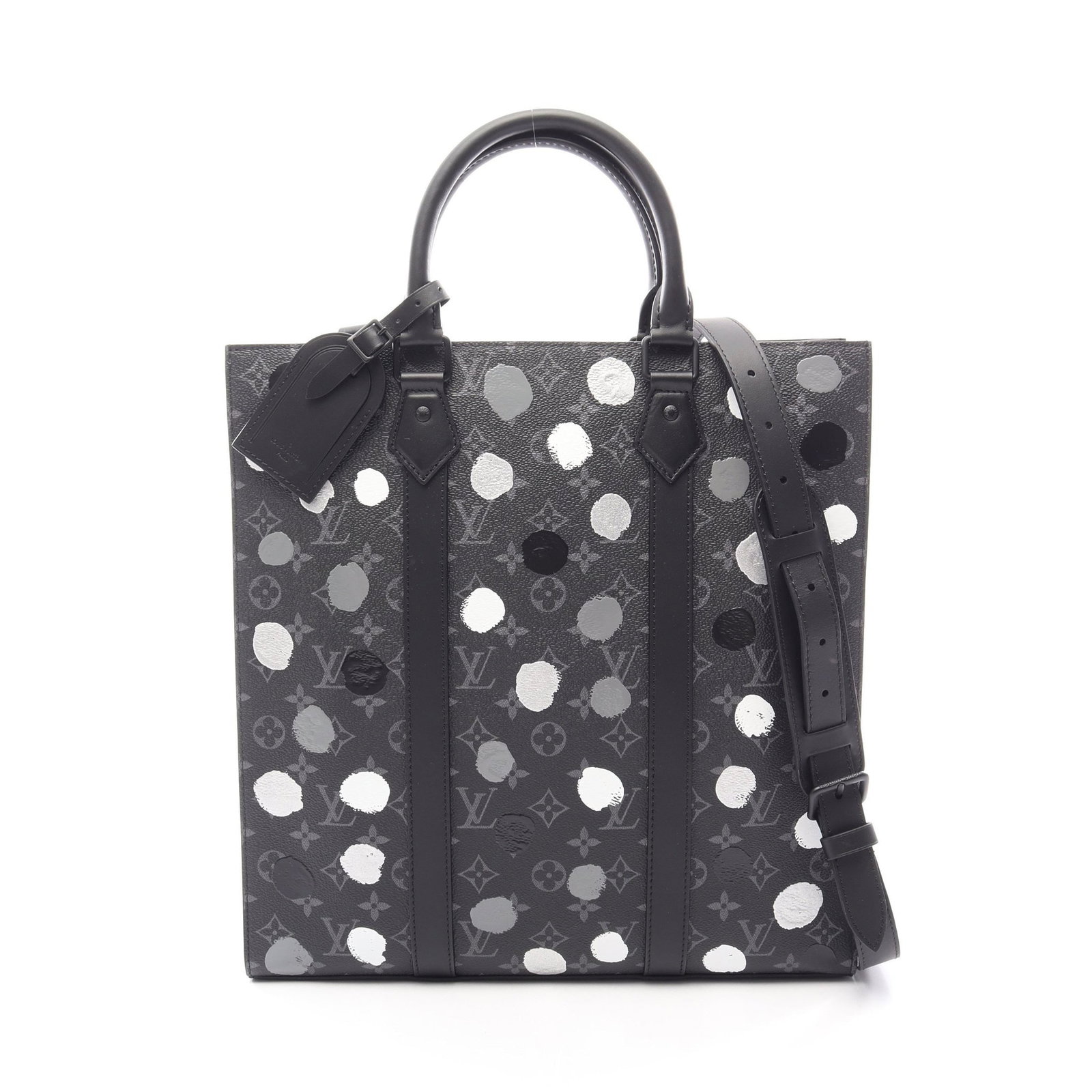 Louis Vuitton x Yayoi Kusama Sac Plat: Black gray and white 2 way tote bag.