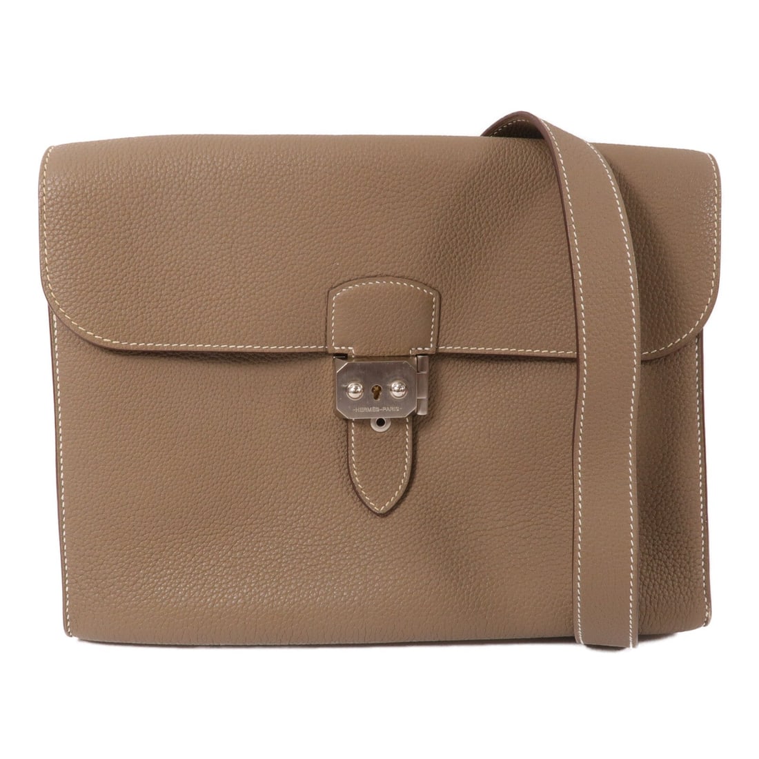 Hermes Depeches 29 Messenger Etoupe: Etoupe Togo leather messenger shoulder bag with strap clochette and key.