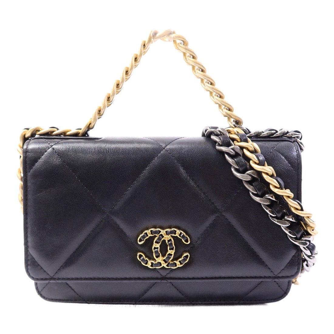 Chanel 19 WOC Black: Black lambskin Chanel 19 wallet on chain with 2-way carry.