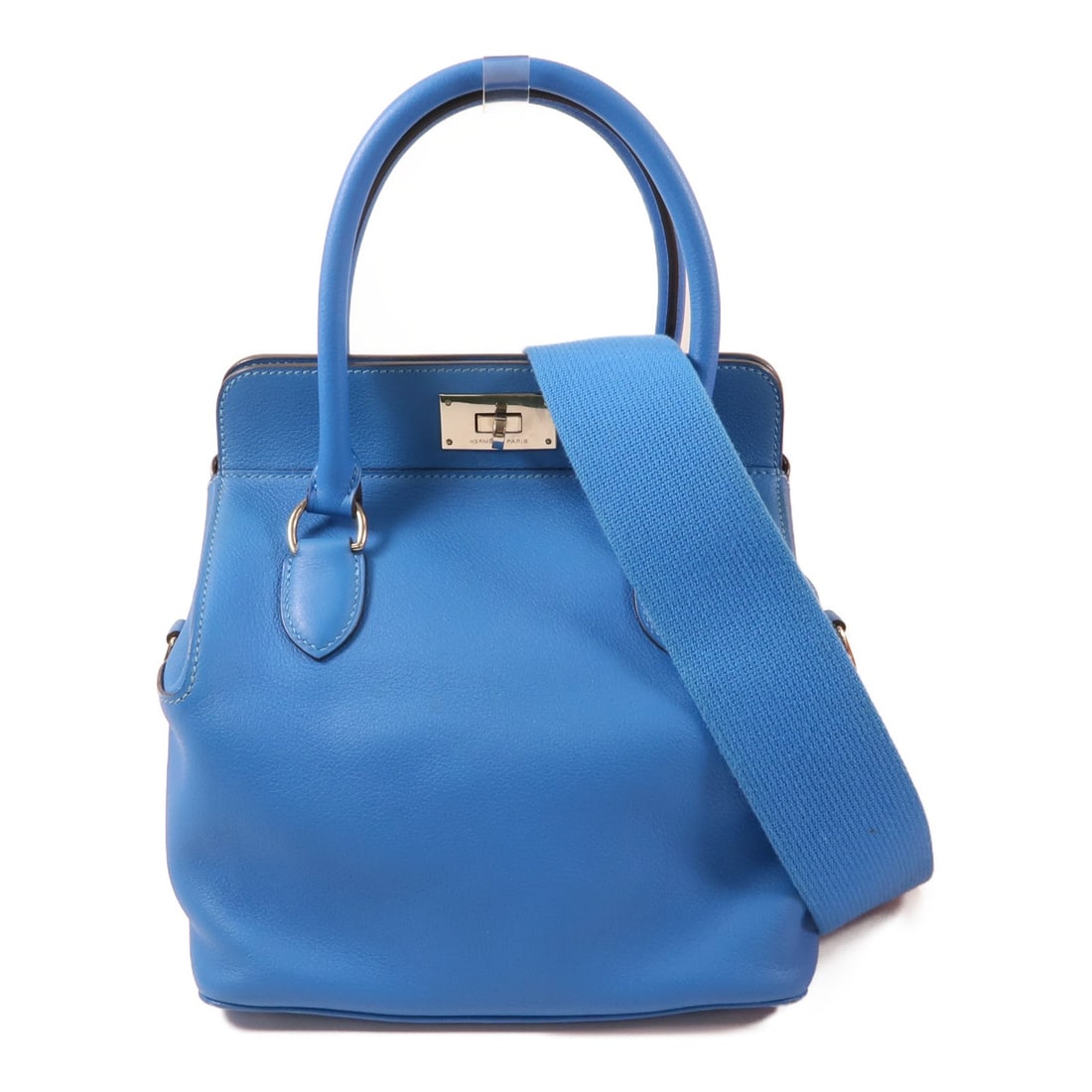 Hermes Toolbox 20 Bleu Hydra: Bleu Hydra Evercolor leather 2-way shoulder bag with palladium-tone hardware.