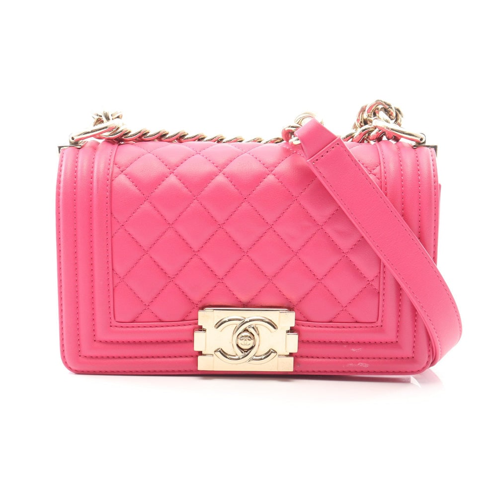 Chanel Boy Small Pink Purple: Pink purple lambskin small Boy Chanel chain shoulder bag.